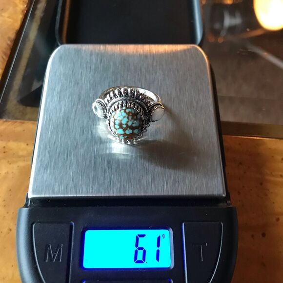 Natural White Buffalo Royston Turquoise Sterling Silver Ring Size 7 - Picture 3 of 9